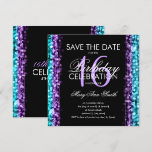 Sweet 16 Party Save The Date Sparkles Purple Teal Invitation