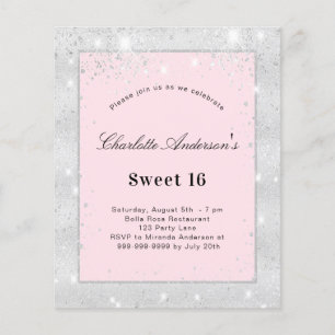 Sweet 16 party silver blush pink budget invitation
