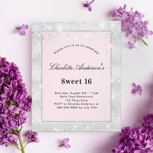 Sweet 16 party silver blush pink glitter budget flyer