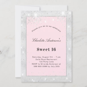 Sweet 16 party silver blush pink glitter invitation