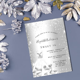 Sweet 16 party silver dress glitter dust invitation