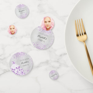 Sweet 16 party silver purple glitter dress photo confetti