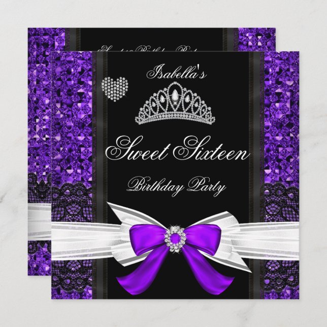 Sweet 16 Party Sweet Sixteen Glitter Purple Invitation (Front/Back)