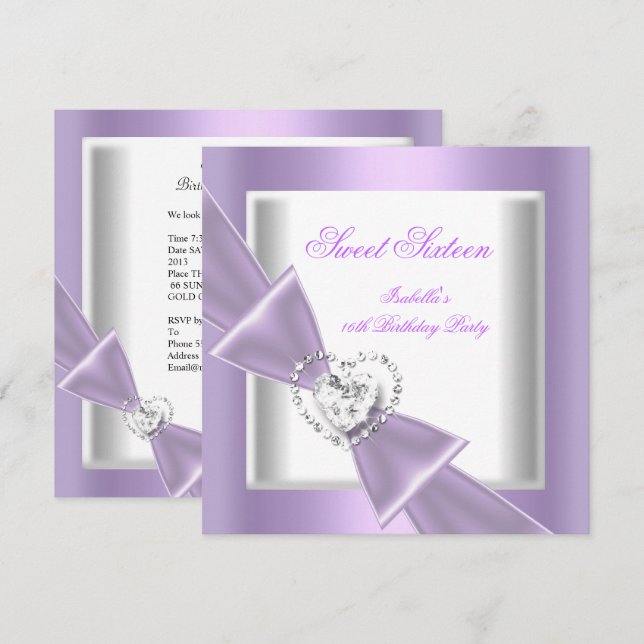 Sweet 16 Party Sweet Sixteen Lilac White Invitation (Front/Back)
