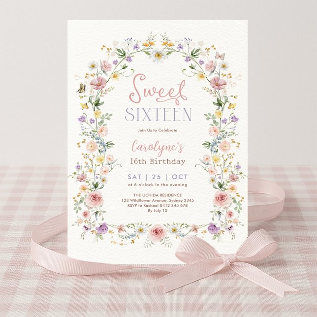 Sweet 16 Pastel Floral Meadow Birthday Party Invitation (Creator Uploaded)