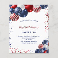 Sweet 16 patriotic budget party invitation