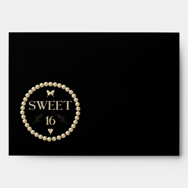 Sweet 16 - Pearls on black "velvet" Envelopes (Front)