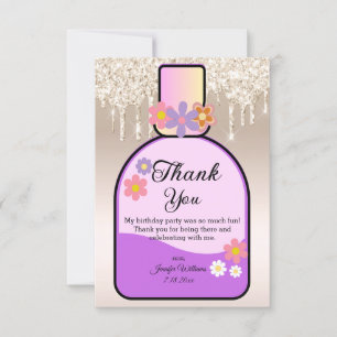 sweet 16 perfume bottle gold dripping glitters thank you card