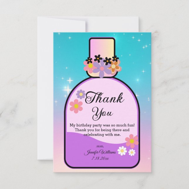 sweet 16 perfume bottle pink blue stylish cute thank you card (Front)