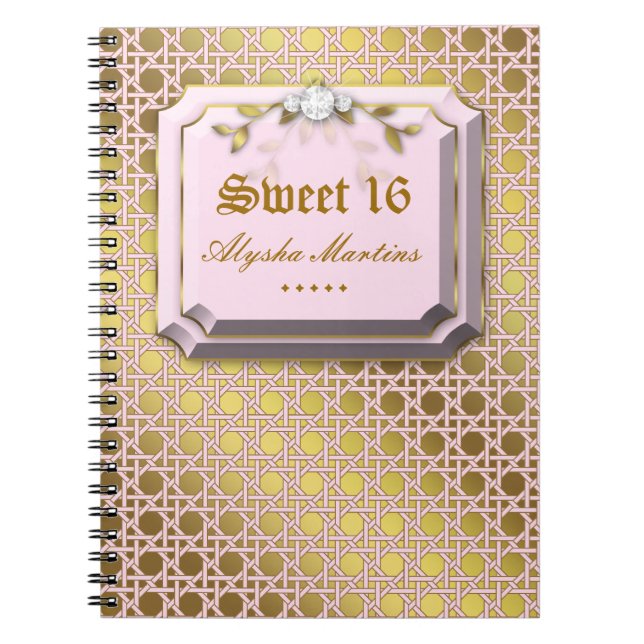 Sweet 16 Photo Album Lattice Leaves Pink Jewel Notebook (Front)