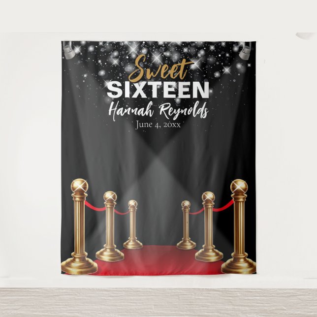 Sweet 16 Photo Backdrop - Hollywood Red Carpet Tapestry (Front)