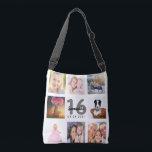 Sweet 16 photo collage white crossbody bag<br><div class="desc">A unique gift for a girl's Sweet 16, 16th birthday, celebrating her life with a collage of 8 of your own photos, pictures. Personalize and add her name, age 16 and a date. A chic white background. Gray and black letters and numbers. The name is written with a modern hand...</div>