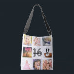 Sweet 16 photo collage white crossbody bag<br><div class="desc">A unique gift for a girl's Sweet 16, 16th birthday, celebrating her life with a collage of 8 of your own photos, pictures. Personalize and add her name, age 16 and a date. A chic white background. Gray and black letters and numbers. The name is written with a modern hand...</div>