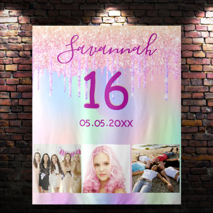 Sweet 16 photo pink holographic tapestry