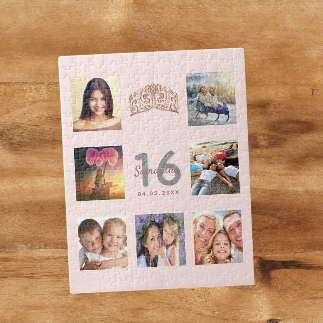 Sweet 16 photo rose gold blush pink tiara jigsaw puzzle (Creator Uploaded)