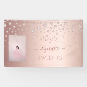 Sweet 16 photo rose gold pink diamonds banner