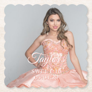 Sweet 16 Photo Two Colour Font Paper Coaster