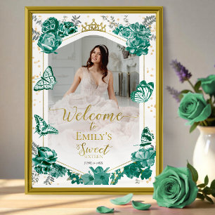 Sweet 16 Photo Welcome Sign Butterfly Green