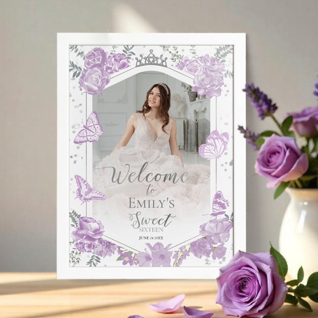 Sweet 16 Photo Welcome Sign Butterfly Lavender (Creator Uploaded)