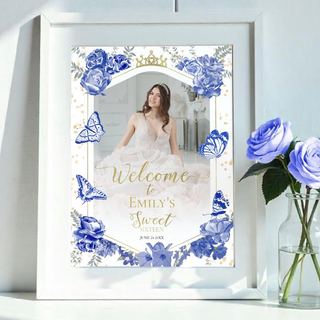 Sweet 16 Photo Welcome Sign Butterfly Royal Blue (Creator Uploaded)