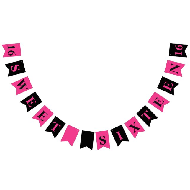 Sweet 16 Pink and Black Birthday Banner (All)