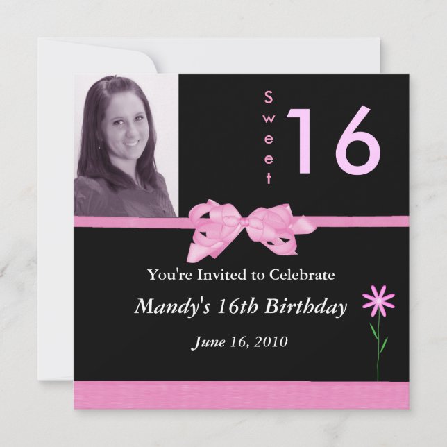 Sweet 16 Pink and Black Invitations (Front)