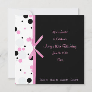 Sweet 16 Pink and Black Polka Dot Invitation