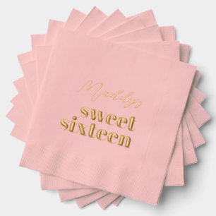 Sweet 16 Pink and Gold Foil Stamped Napkins