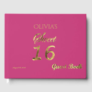 Sweet 16 Pink and Gold Look Typography Elegant Guest Book