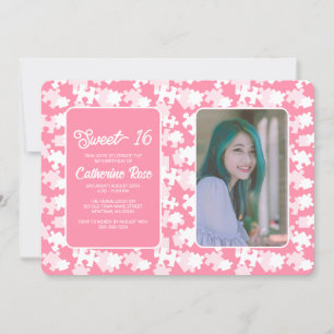Sweet 16 Pink And White Puzzle Photo Invitation