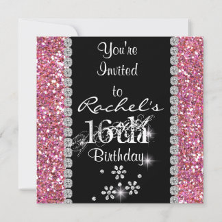 SWEET 16 PINK Birthday Party Invitation BLING