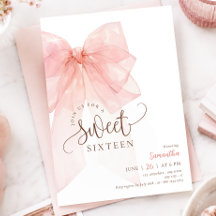 Sweet 16 Pink Bow Birthday Invitation