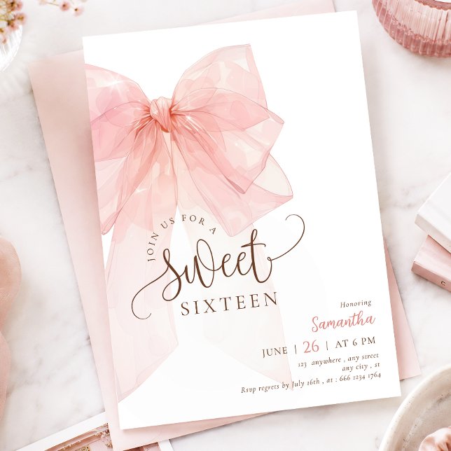 Sweet 16 Pink Bow Birthday Invitation (Creator Uploaded)