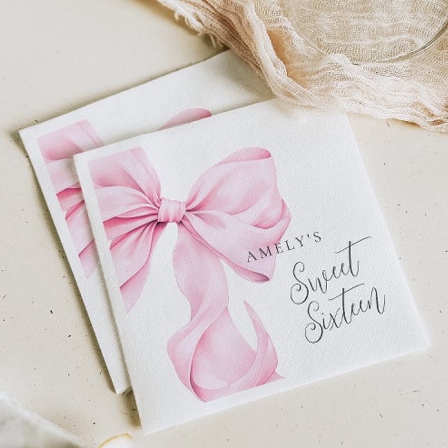Sweet 16 Pink Bow Paper Napkin (Creator Uploaded)