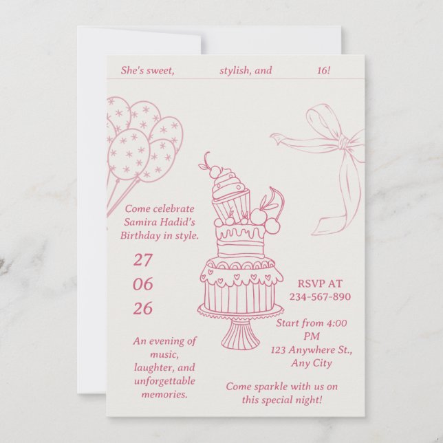 Sweet 16 Pink Bow Retro Birthday Invitation (Front)