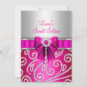 Sweet 16 Pink Bow & Sparkle Diamond Announcements