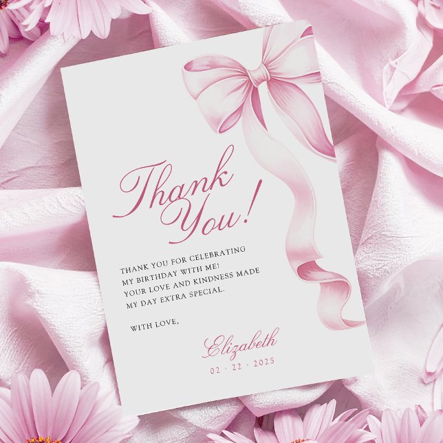 Sweet 16 Pink Bow Thank You Card (Creator Uploaded)