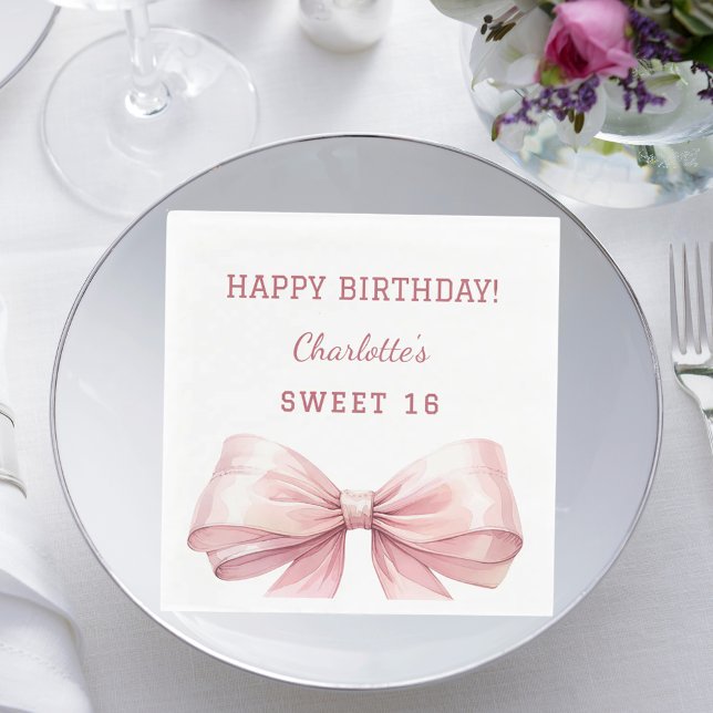 Sweet 16 pink bow white luncheon napkin (Creator Uploaded)