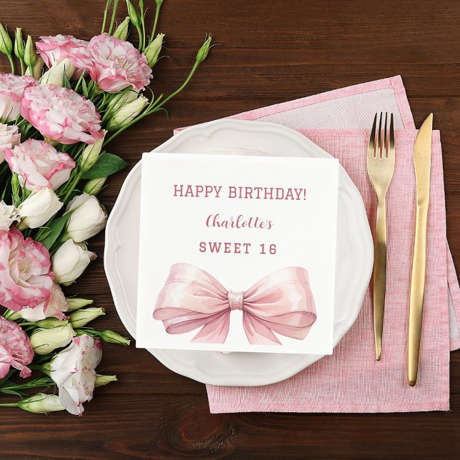 Sweet 16 pink bow white napkin (Creator Uploaded)