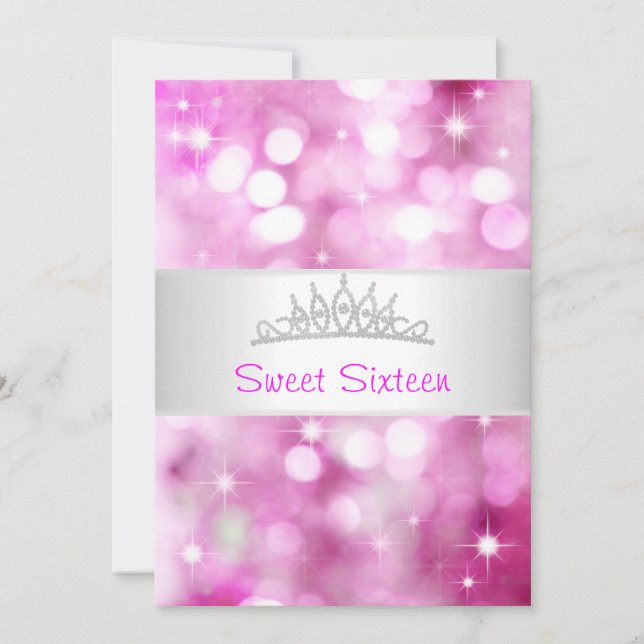 Sweet 16 Pink Bubbles Silver Jewel Tiara Party 18 Invitation (Front)