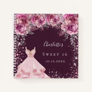 Sweet 16 pink bugundy floral dress guest book