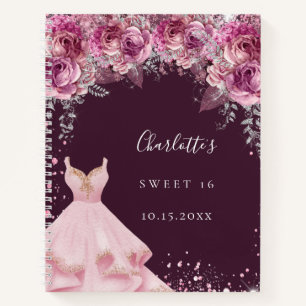 Sweet 16 pink bugundy floral dress guest book
