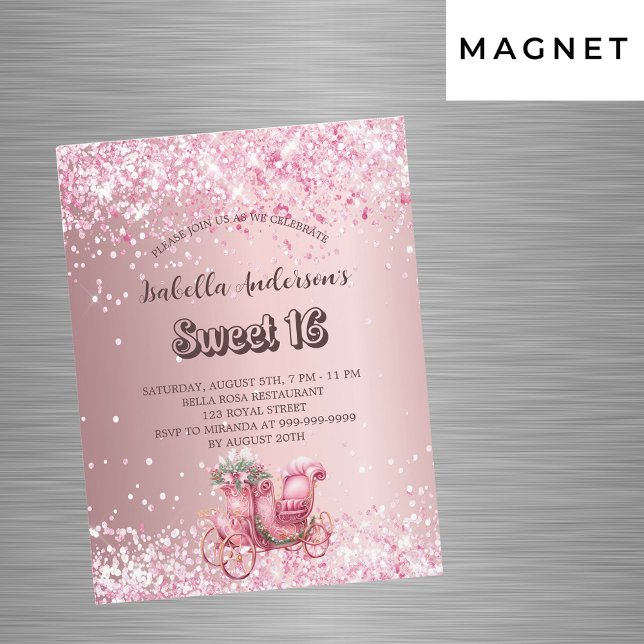 Sweet 16 pink carriage luxury magnetic invitation (Creator Uploaded)