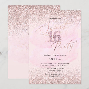 Sweet 16 Pink Diamond Glitters Watercolor Invitation