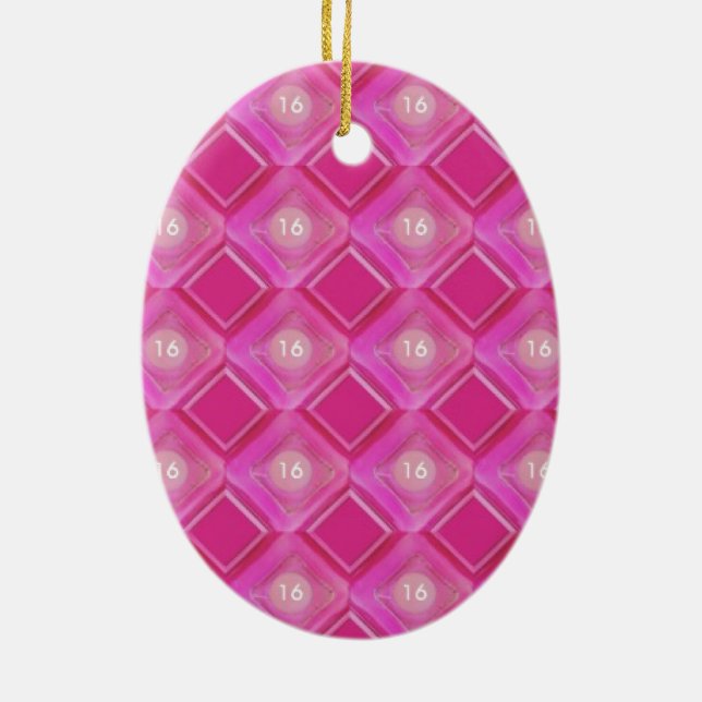 Sweet 16, Pink Diamonds Number Ceramic Tree Decoration (Back)