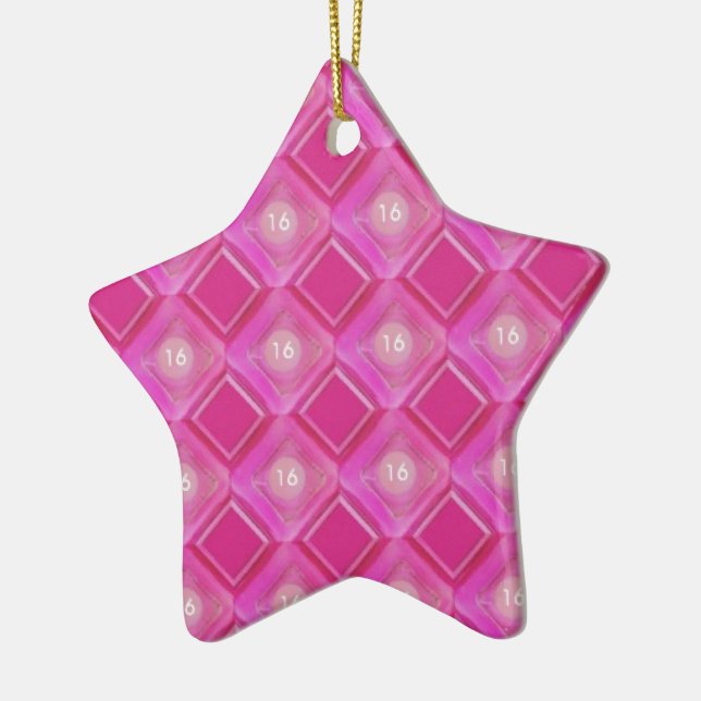Sweet 16, Pink Diamonds Number Ceramic Tree Decoration (Left)