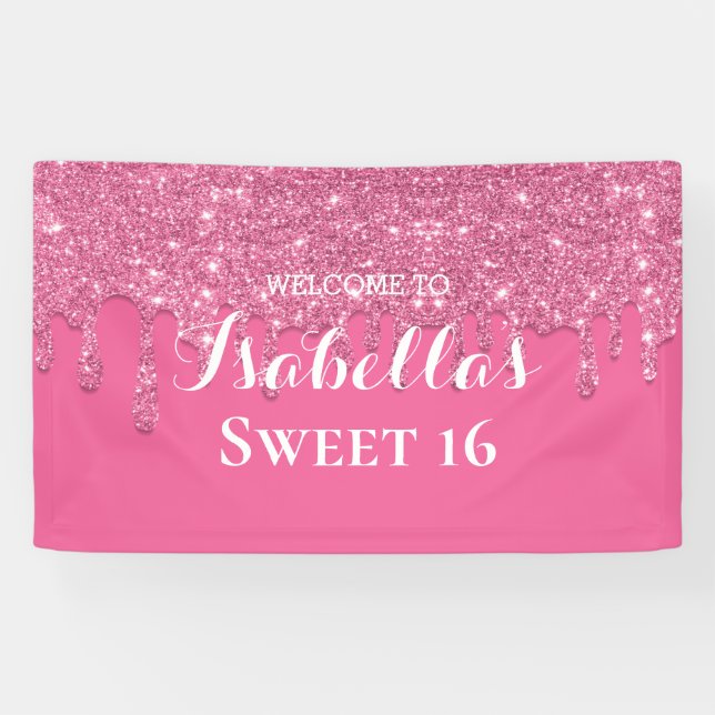 Sweet 16 | Pink Dripping Glitter Banner (Horizontal)