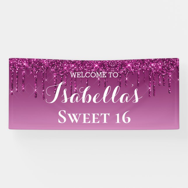 Sweet 16 | Pink Dripping Glitter Banner (Horizontal)