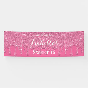 Sweet 16   Pink Dripping Glitter Banner