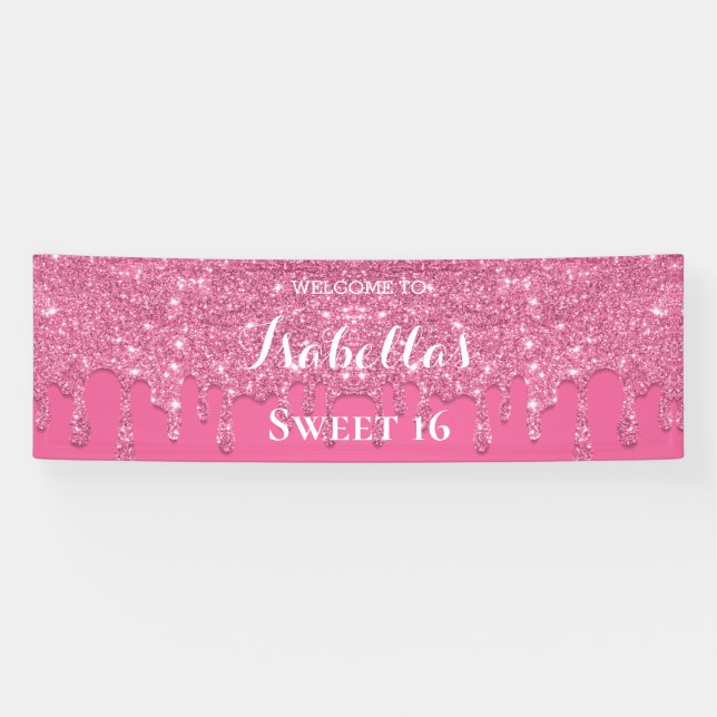 Sweet 16 | Pink Dripping Glitter Banner (Horizontal)